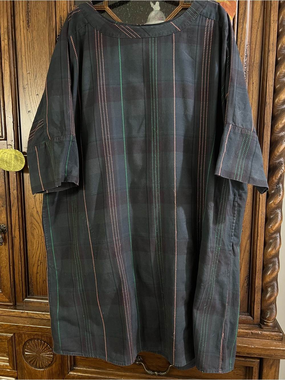 Gudrun Sjoden Black Short Sleeve Dress with Green and Orange Pinstripes